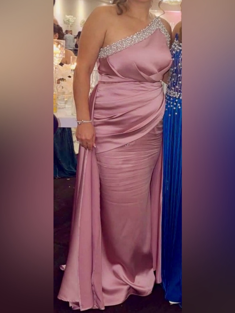 Elegant Satin Draped Pink Evening Dress, worn only for couple hours size 8/10